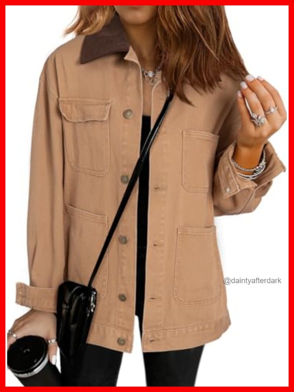 Women's Denim Jacket Oversized Barn Coat 4-Pocket Corduroy Collar